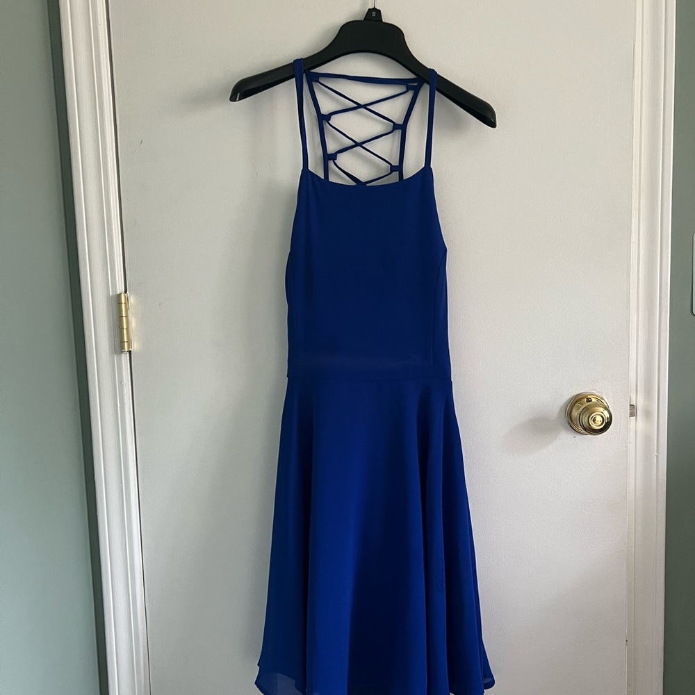 Royal blue skater laced back dress